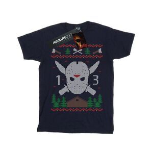 Friday 13th Womens/Ladies Christmas Fair Isle Cotton Boyfriend T-Shirt / Navy Bl
